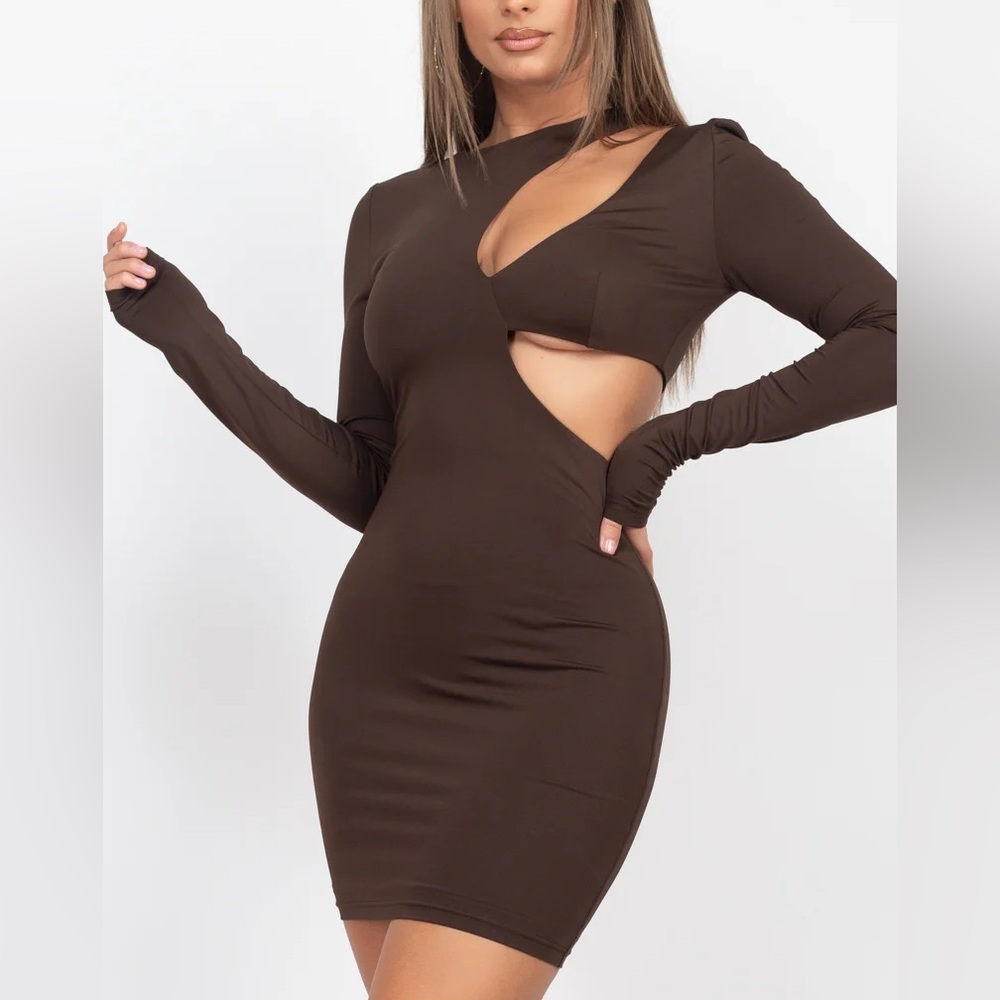 Chic Brown Cutout Bodycon Dress